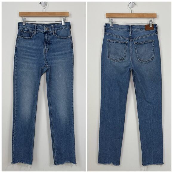 J. Crew Full Length Classic Straight Jeans Size 27 Blue High Rise Raw Hem - Picture 1 of 12